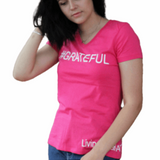 #GRATEFUL V-Neck Pink 100% Cotton Woman T-Shirt with White Accents