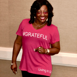 #GRATEFUL V-Neck Pink 100% Cotton Woman T-Shirt with White Accents