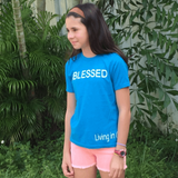 #BLESSED T-Shirt Turquoise 100% Cotton Girl Youth Tee Shirt with White Accents