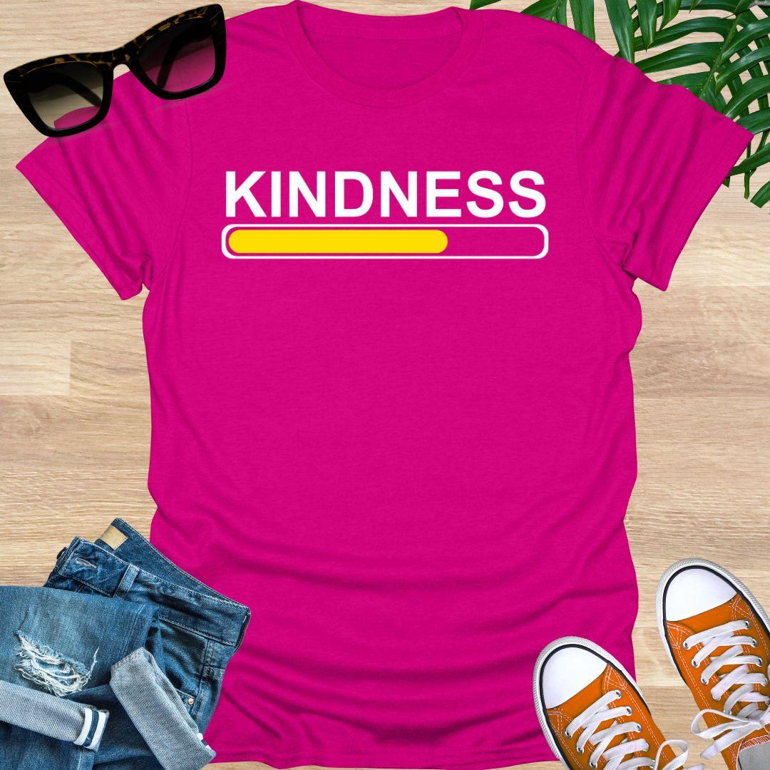 Kindness loading progress bar in yellow on a hot pink unisex tee.