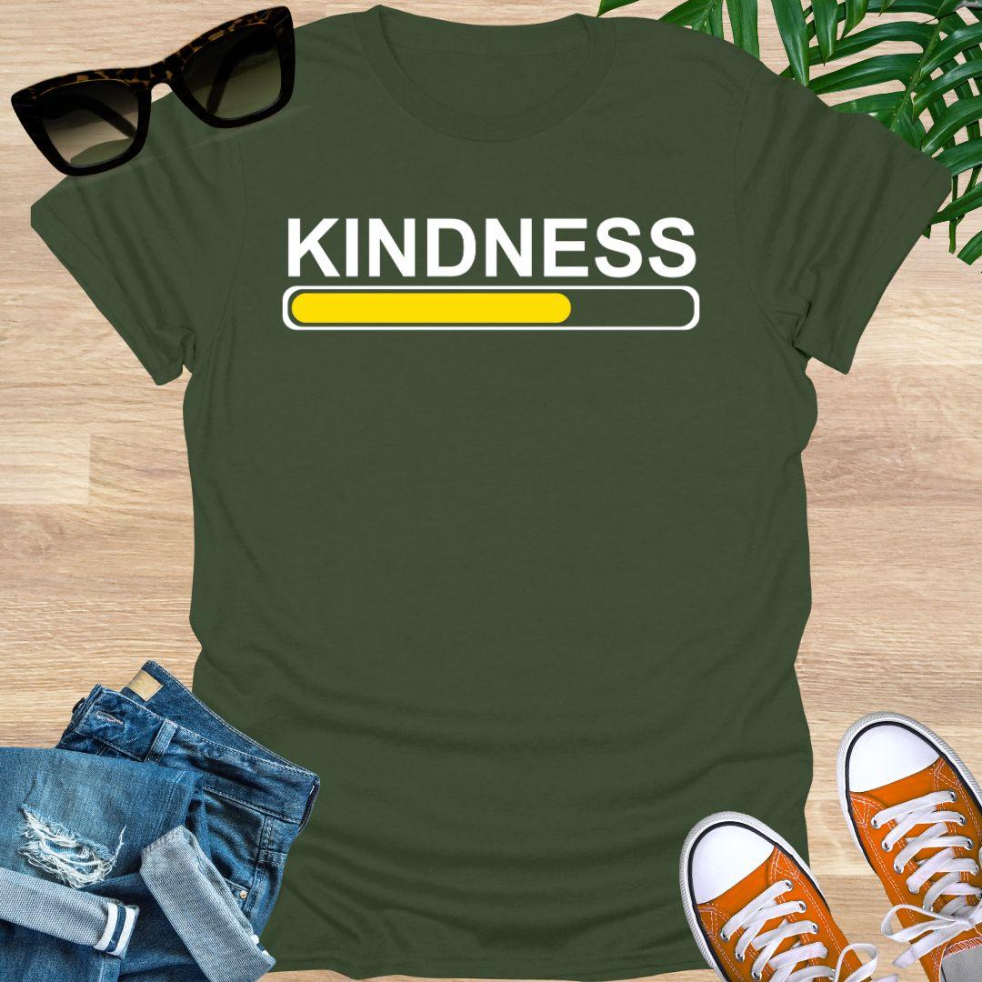 Kindness loading progress bar in yellow on a military green unisex tee.