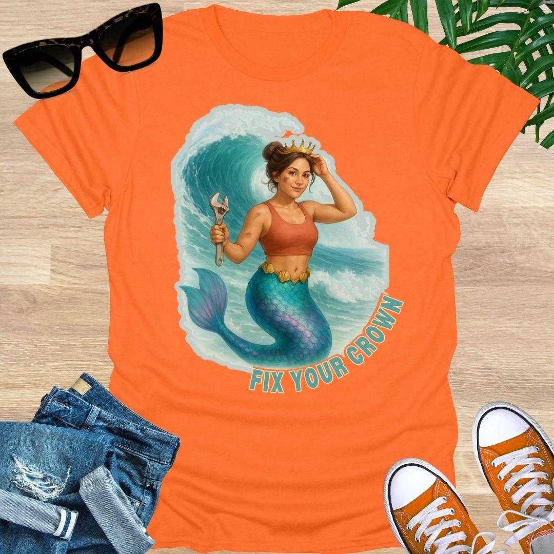 Fix Your Crown, Mermaid Mechanic, Iridescent Wave Graphic, Unisex T-Shirt