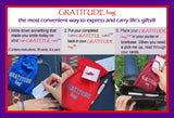 GRATITUDE bag - Gingham top Pink, Red, Brown, DIY bottom- Contains 36 GRATITUDE cards and instructions