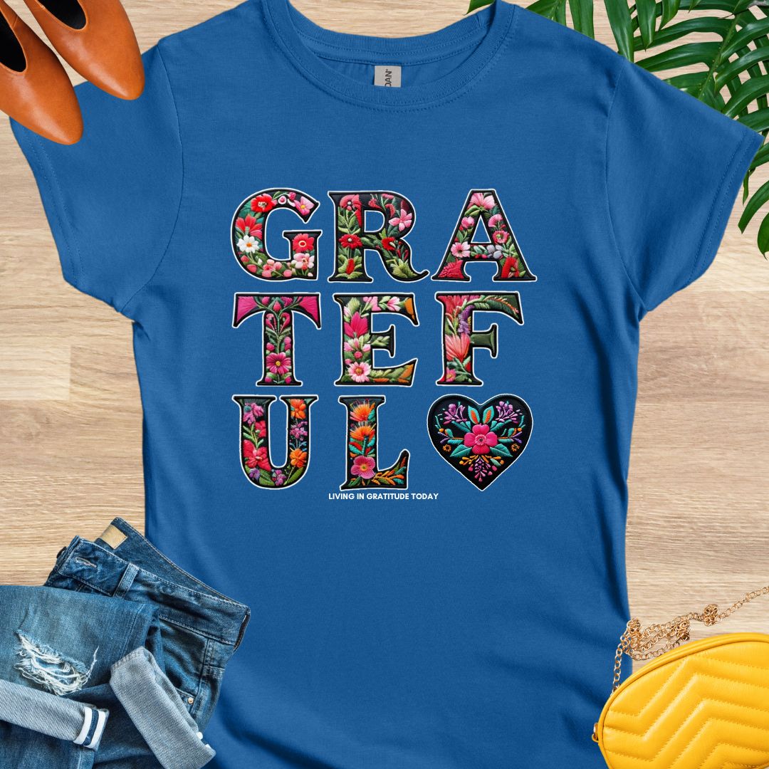 GRATEFUL – Embroidered Bloom T-Shirt