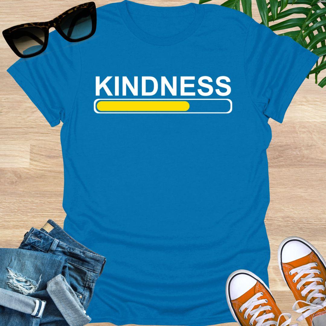 Kindness loading progress bar in yellow on a turquoise unisex tee.