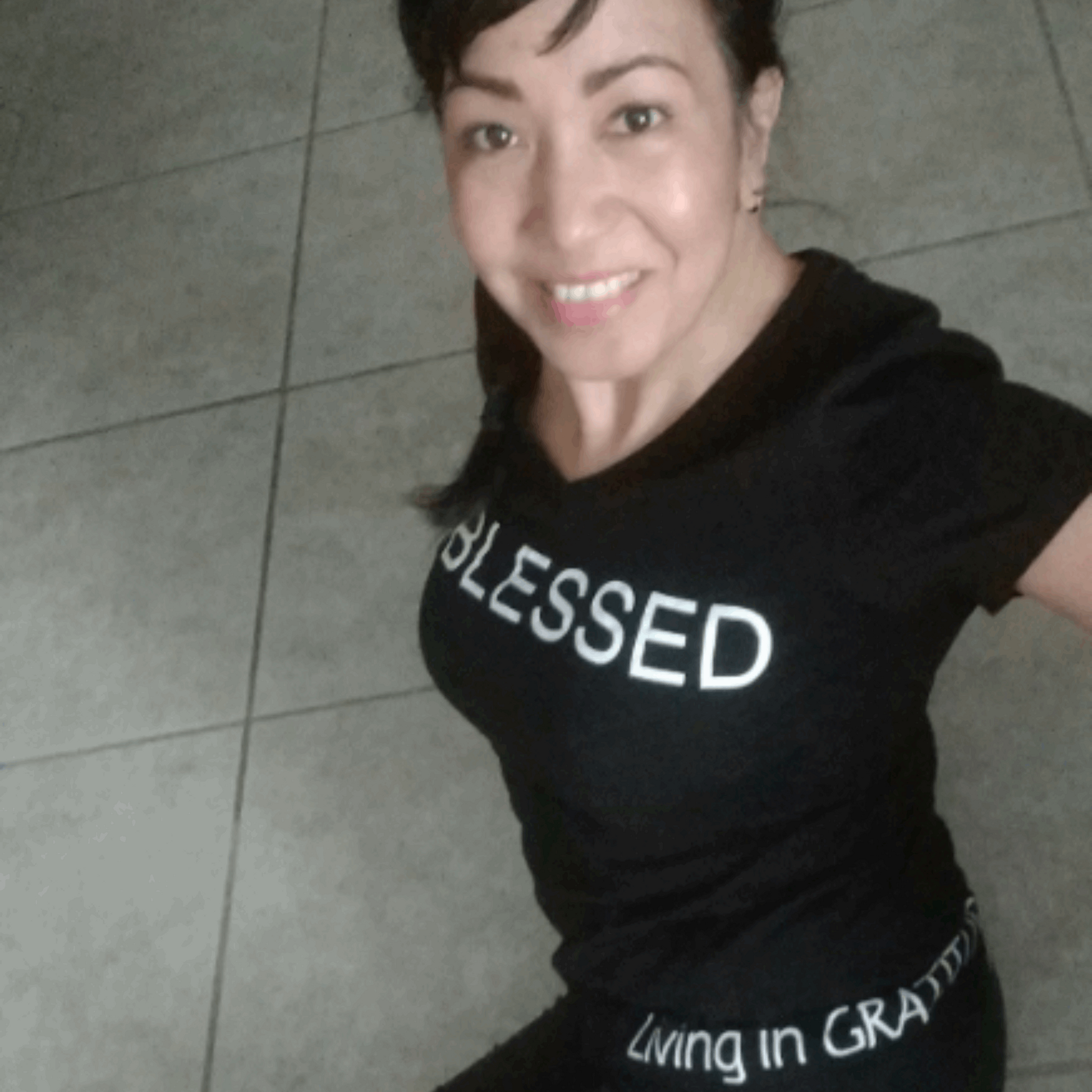 #BLESSED V-Neck Black 100% Cotton Woman T-Shirt with White Accents