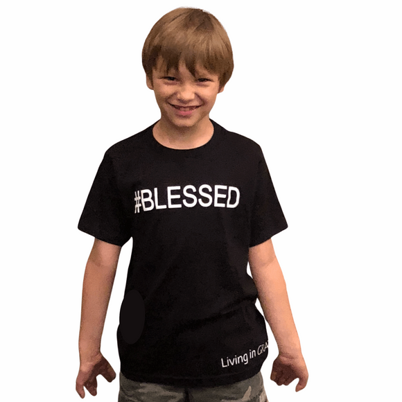 #BLESSED T-shirt Black 100% Cotton Unisex Tee-Shirt with White Accents