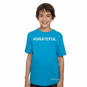 #GRATEFUL T-Shirt Turquoise 100% Cotton Unisex Youth Tee Shirt with White Accents