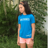 #BLESSED T-Shirt Turquoise 100% Cotton Girl Youth Tee Shirt with White Accents