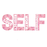 SELF Love, Respect, Worth, Confidence, Vinyl Sticker in Pink with transparent background
