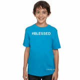 #BLESSED T-Shirt Turquoise 100% Cotton Unisex Youth Tee Shirt with White Accents