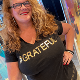#GRATEFUL V-Neck Black 100% Cotton Woman T-Shirt with Metallic Gold Accents