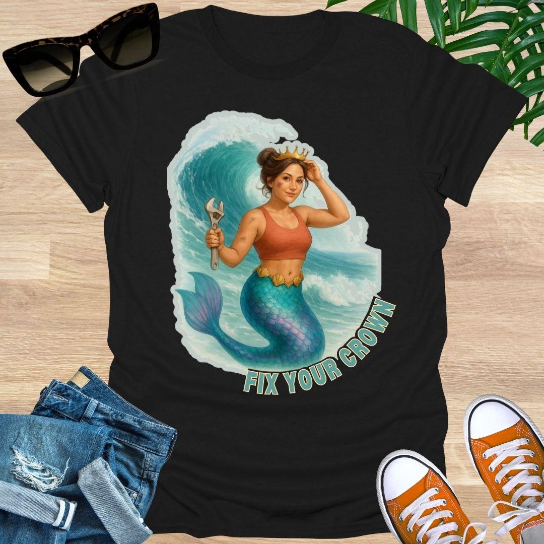 Fix Your Crown, Mermaid Mechanic, Iridescent Wave Graphic, Unisex T-Shirt