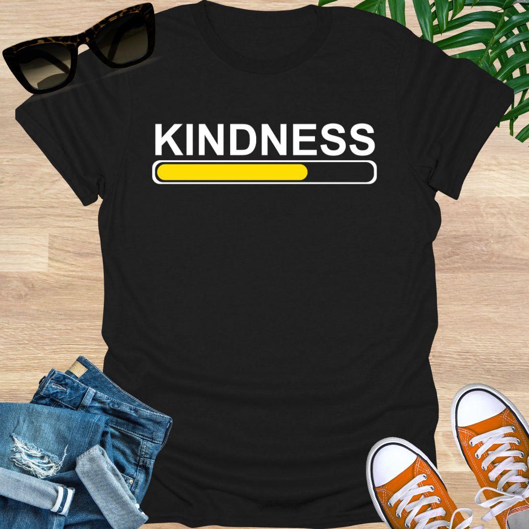 Kindness loading progress bar in yellow on a black unisex tee.