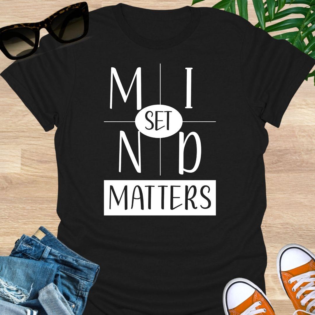Black unisex “Mindset Matters” graphic T-shirt with bold white lettering