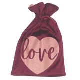 LOVE bag Burgundy Velvet Lined in Pink Satin with Pink Accents