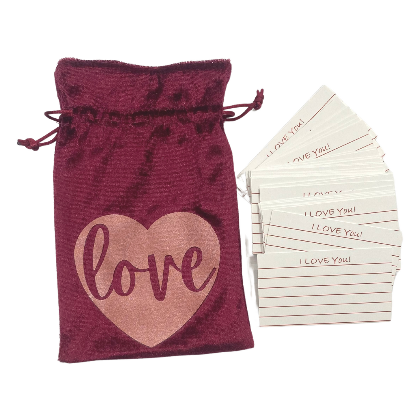 LOVE bag Burgundy Velvet Lined in Pink Satin with Pink Accents