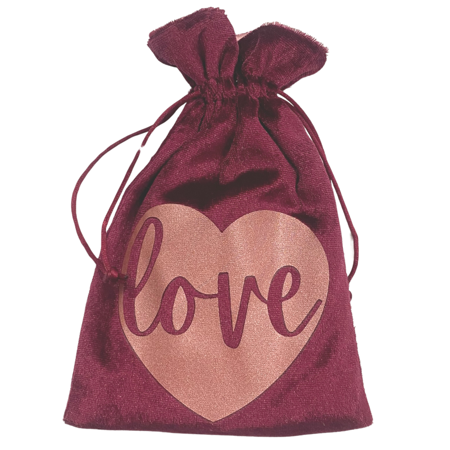 LOVE bag Burgundy Velvet Lined in Pink Satin with Pink Accents