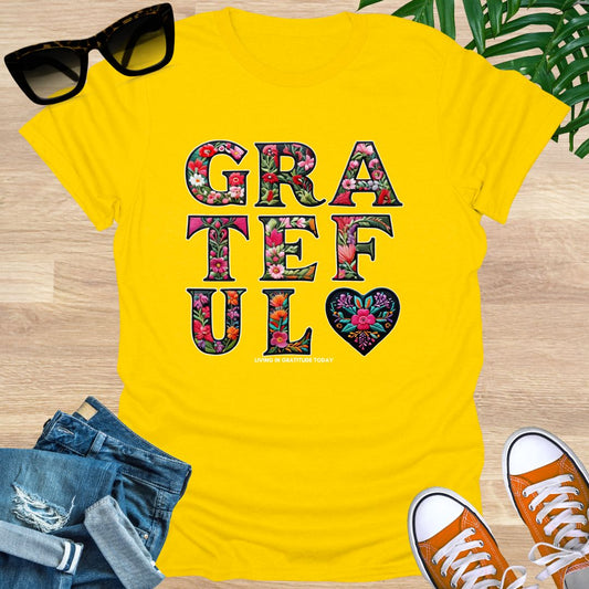 GRATEFUL – Embroidered Bloom Unisex T-Shirt