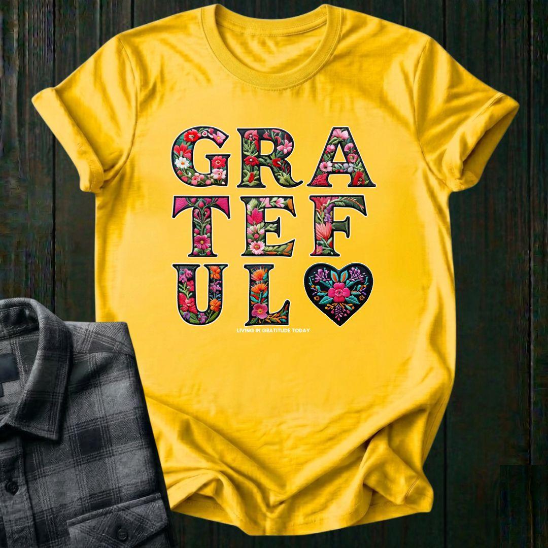 GRATEFUL – Embroidered Bloom Unisex T-Shirt