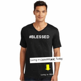 #BLESSED V-Neck Black 100% Cotton Man T-Shirt with White Accents