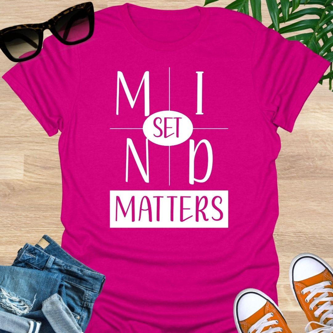 Hot pink unisex “Mindset Matters” graphic T-shirt with bold white lettering
