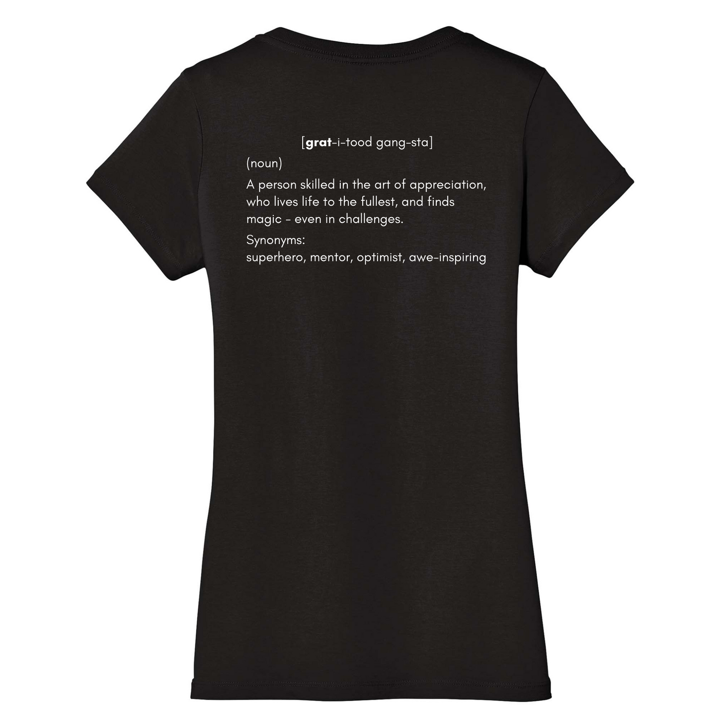 GRATITUDE Gangsta v neck,  Black 100% cotton Shirt,  Woman