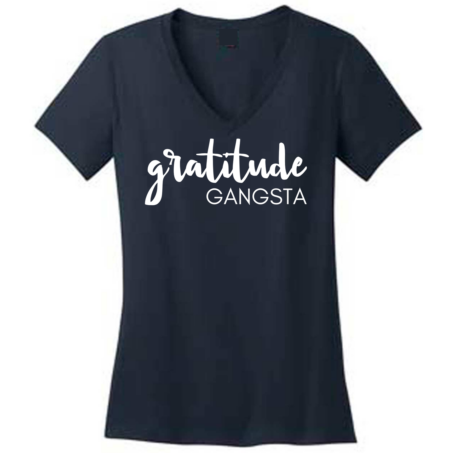 GRATITUDE Gangsta v neck,  Black 100% cotton Shirt,  Woman