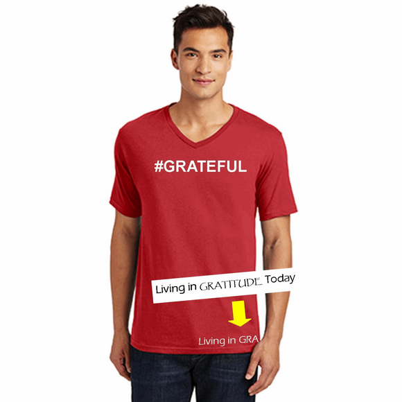 #GRATEFUL V-Neck Red 100% Cotton Man T-Shirt with White Accents