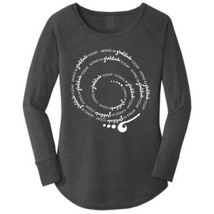 Living in GRATITUDE Today Spiral Long Sleeve Shirt Black Tri-Blend Woman Tunic Pullover With White Accents