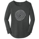 Living in GRATITUDE Today Spiral Long Sleeve Shirt Black Tri-Blend Woman Tunic With White Accents