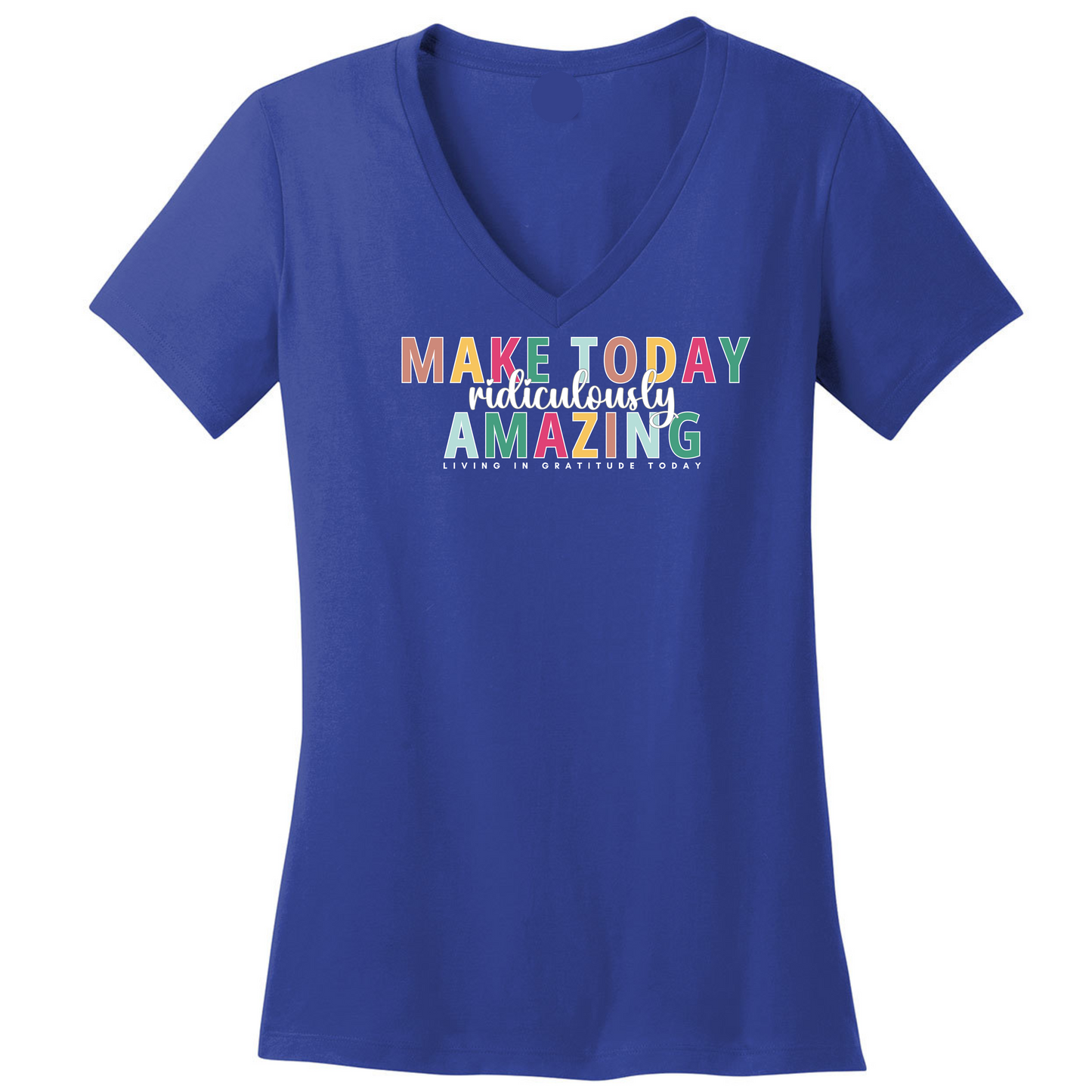 Make Today Ridiculously Amazing Blue Woman VNeck Graphic Tee