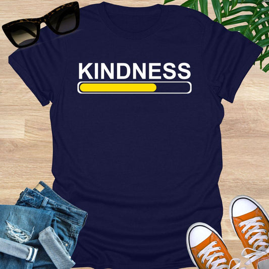Kindness loading progress bar in yellow on a Navy unisex tee.