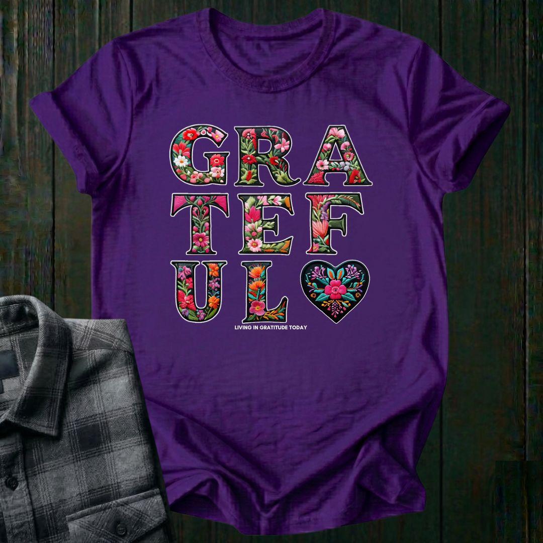 GRATEFUL – Embroidered Bloom Unisex T-Shirt