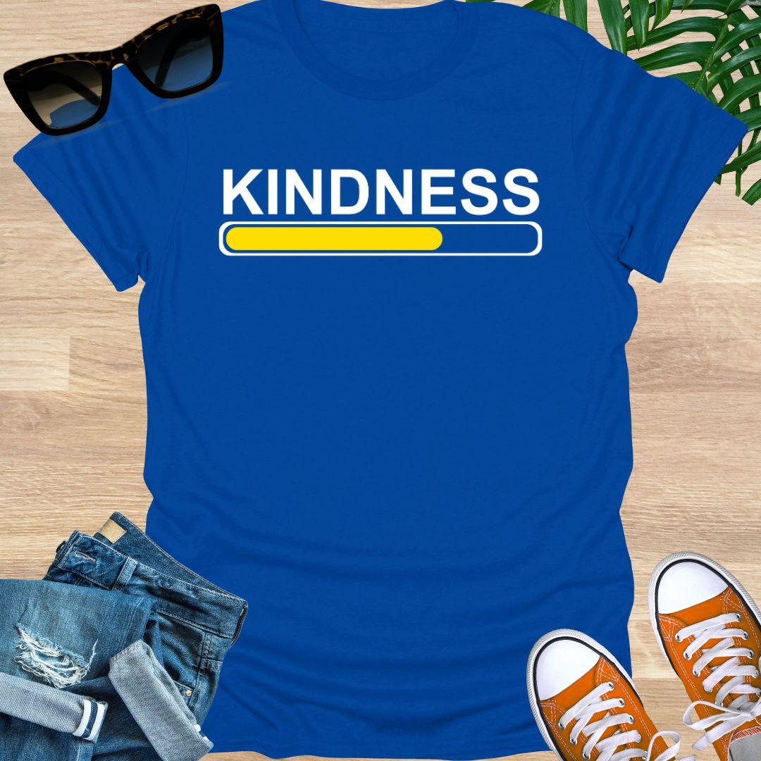 Kindness loading progress bar in yellow on a blue unisex tee.