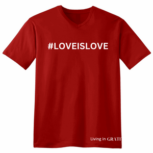 #LOVEISLOVE V-Neck Red 100% Cotton Man T-Shirt with White Accents