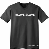 #LOVEISLOVE V-Neck Charcoal 100% Cotton Man T-Shirt with White Accents