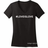 #LOVEISLOVE V-Neck Black 100% Cotton Woman T-Shirt with White Accents