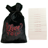 I LOVE You bag Black Velvet Lined in Hot Pink Satin with Glittery Red scripted Accents