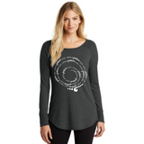Living in GRATITUDE Today Spiral Long Sleeve Shirt Black Tri-Blend Woman Tunic Pullover With White Accents