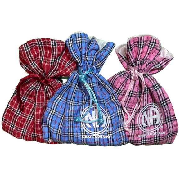 Gratitude bag, Narcotics Anonymous, NA Plaid (Blue, Pink, Red)