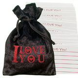 I LOVE You bag Black Velvet Lined in Hot Pink Satin with Glittery Red Block Letters & Hearts