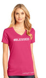 #BLESSED V-Neck Pink 100% Cotton Woman T-Shirt
