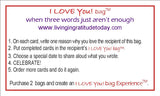 I LOVE You bag Black Velvet Lined in Hot Pink Satin with Glittery Red Block Letters & Hearts