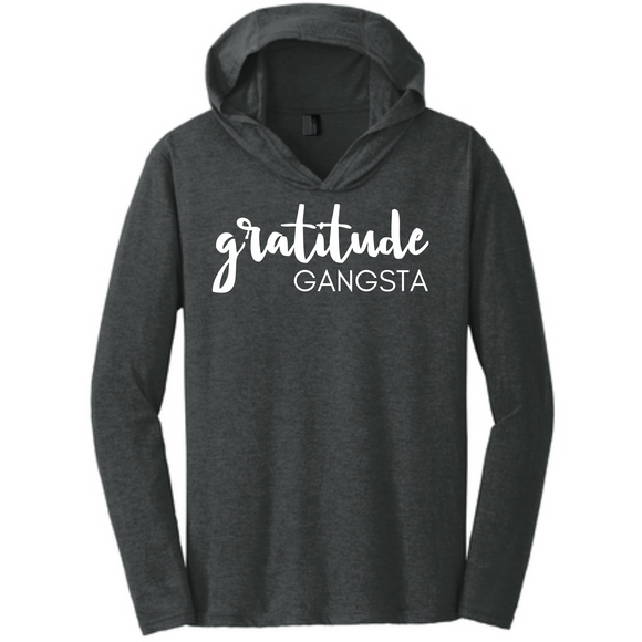 GRATITUDE Gangsta Hoodie Charcoal Tri Blend, Man Hoodie with White Accents