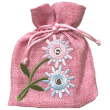 GRATITUDE bag, Pink Faux Linen, Blue and Pinks flowers