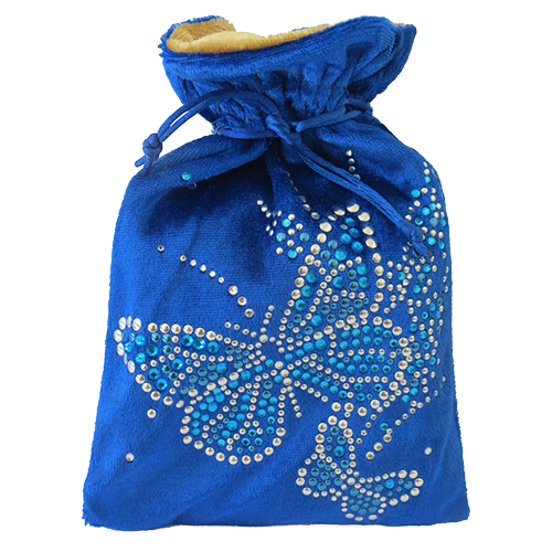 Gratitude bag Blue & Gold Velvet, Blue Rhinestone and Silver Stud Butterfly