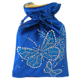 Gratitude bag Blue & Gold Velvet, Blue Rhinestone and Silver Stud Butterfly